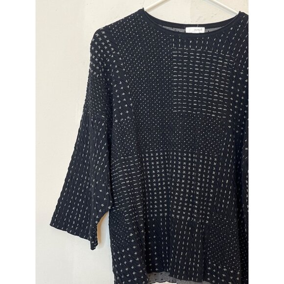 J Jill Pure Black Gray Textured Dot Print Dolman Sleeve Sweater Boxy Oversize XS - Picture 2 of 9
